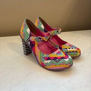 Hot Chocolate Design Size 38 Chocolaticas Multicolor Geometric Mary Jane Pumps